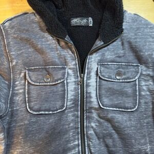Retrofit Sherpa Lined Hoodie Full Zip Gray Wash Jacket with Pockets Streetwear M